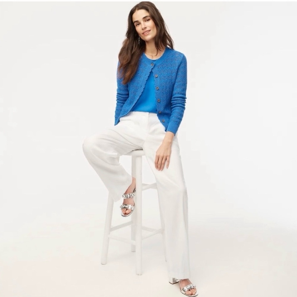 NWT J Crew Blue Pointelle Knit Scalloped Cardigan Sweater Size XL 100% Cotton - Picture 3 of 10